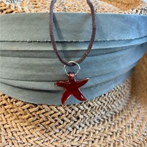 Orange Glass Starfish Pendant Necklace, 18”